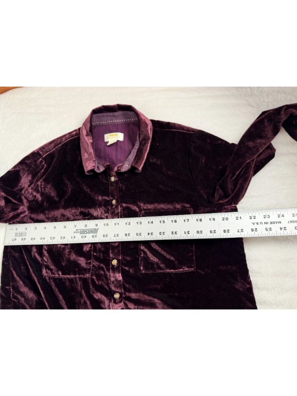 Maeve by Anthropologie Karina Velvet Button Down Shirt Burgundy Metallic Size 10 - Picture 8 of 9